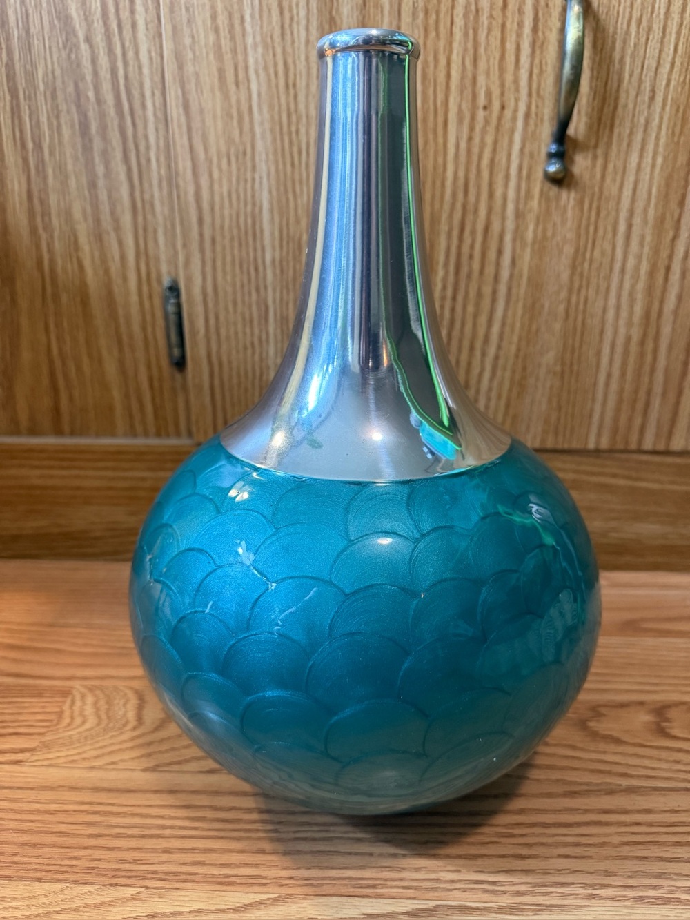 Pier 1 One Imports Textured Teal Enamel Aluminum MCM Style Vase Teal Decorative